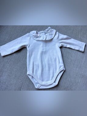 Zara White Long-Sleeve Ruffle Collar Baby Bodysuit